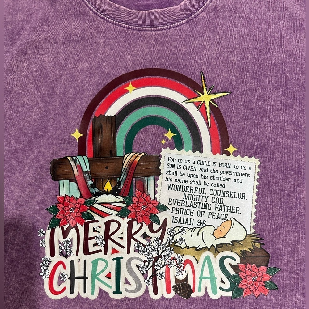 NEW Oversized Stonewashed Purple Merry Christmas Shirt